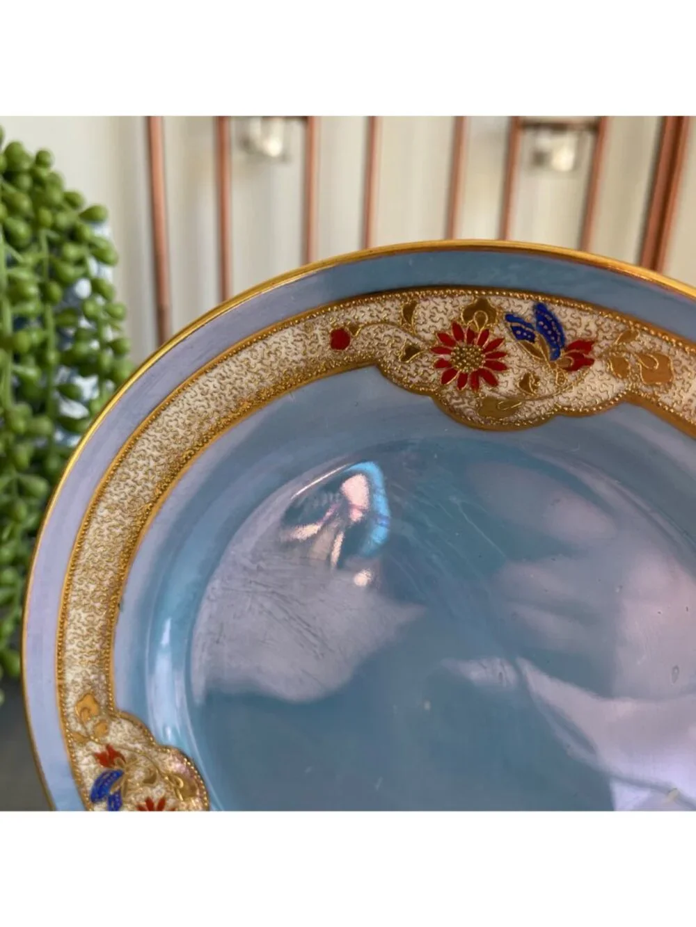 Vtg Noritake Japan Decorative Hand Painted Plate Iridescent Lusterware Finish